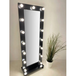 Черное гримерное зеркало с подсветкой на подставке 167х60 см