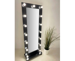 Черное гримерное зеркало с подсветкой на подставке 167х60 см
