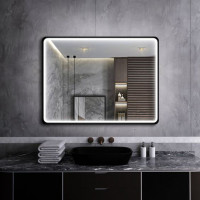 Черное зеркало с подсветкой в ванную Анкона Блэк