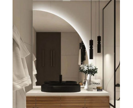 Полукруглое зеркало c подсветкой для ванной комнаты Маринга